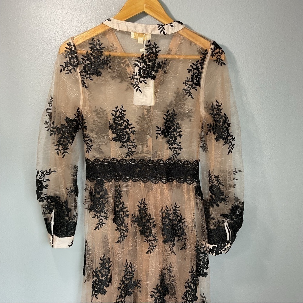 Metisu snap button up floral embroidery mesh overlay dress size XS New D35 - Picture 8 of 11